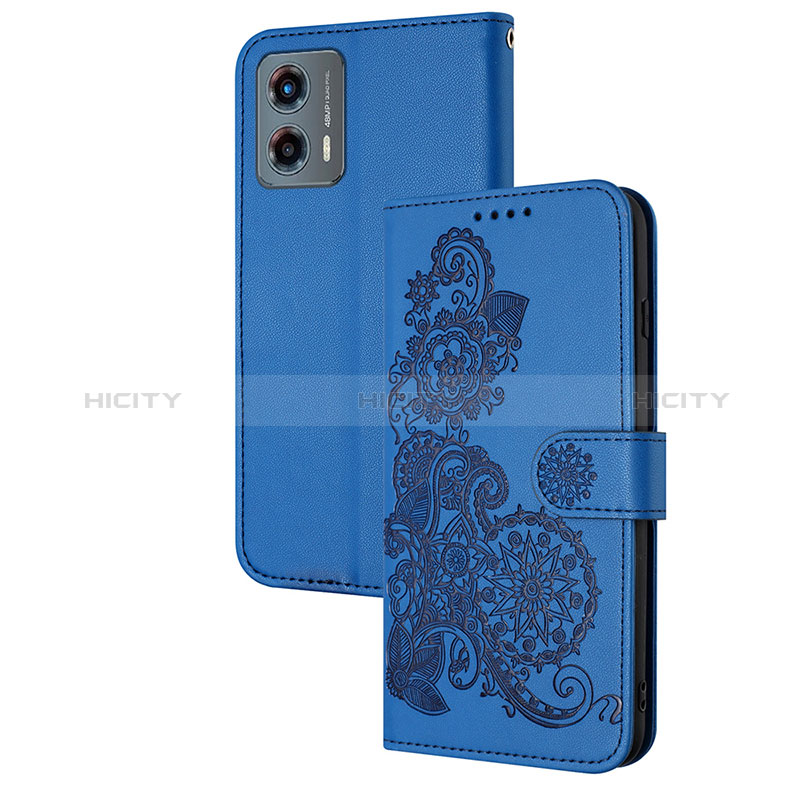 Handytasche Stand Schutzhülle Flip Leder Hülle Blumen Y01X für Motorola Moto G 5G (2023) Blau