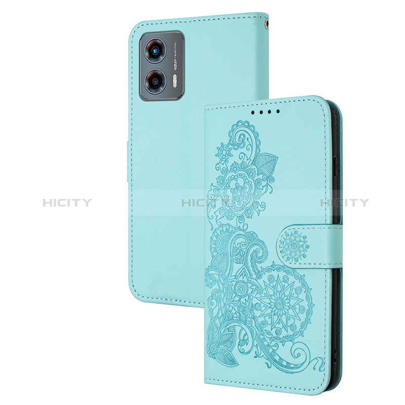 Handytasche Stand Schutzhülle Flip Leder Hülle Blumen Y01X für Motorola Moto G 5G (2023) Hellblau Plus