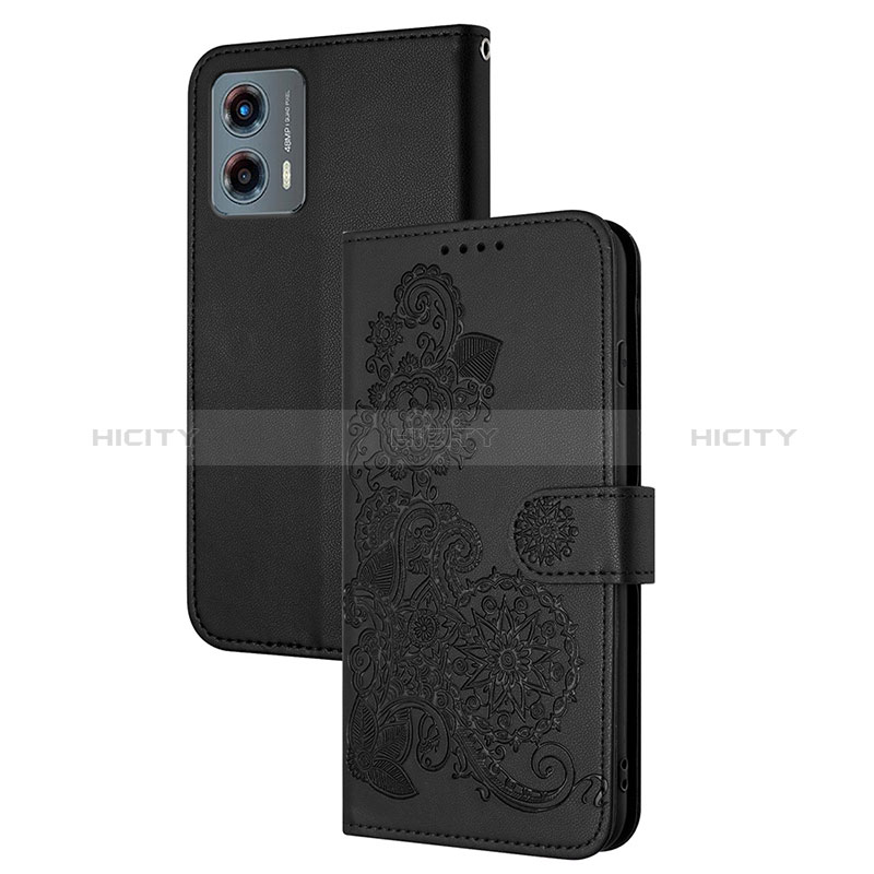 Handytasche Stand Schutzhülle Flip Leder Hülle Blumen Y01X für Motorola Moto G 5G (2023) Schwarz