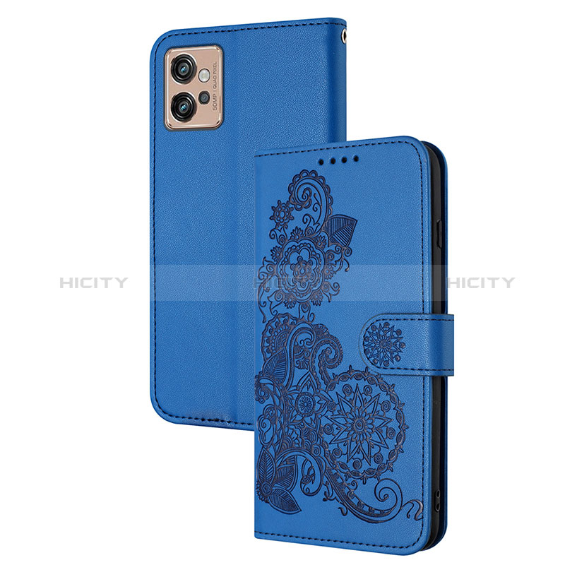 Handytasche Stand Schutzhülle Flip Leder Hülle Blumen Y01X für Motorola Moto G32 Blau