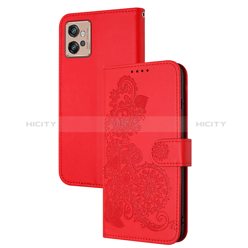 Handytasche Stand Schutzhülle Flip Leder Hülle Blumen Y01X für Motorola Moto G32 Rot