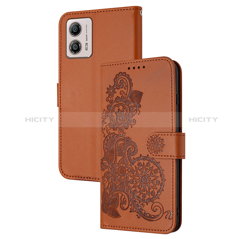 Handytasche Stand Schutzhülle Flip Leder Hülle Blumen Y01X für Motorola Moto G53 5G Braun Plus