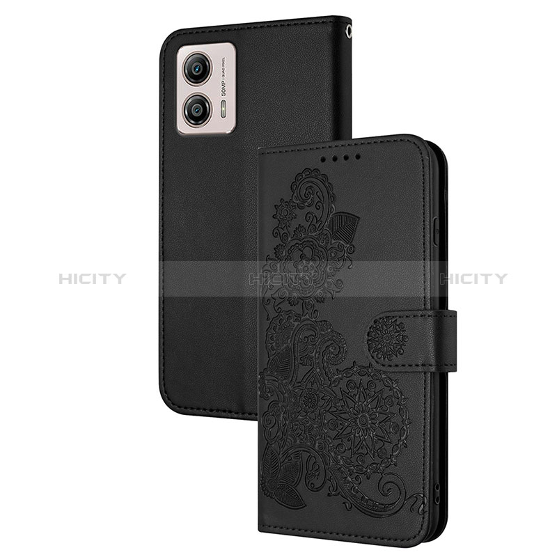 Handytasche Stand Schutzhülle Flip Leder Hülle Blumen Y01X für Motorola Moto G53 5G Schwarz Plus