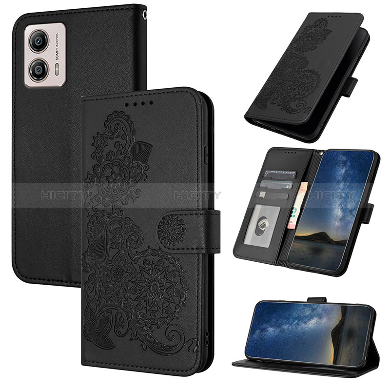 Handytasche Stand Schutzhülle Flip Leder Hülle Blumen Y01X für Motorola Moto G53j 5G groß