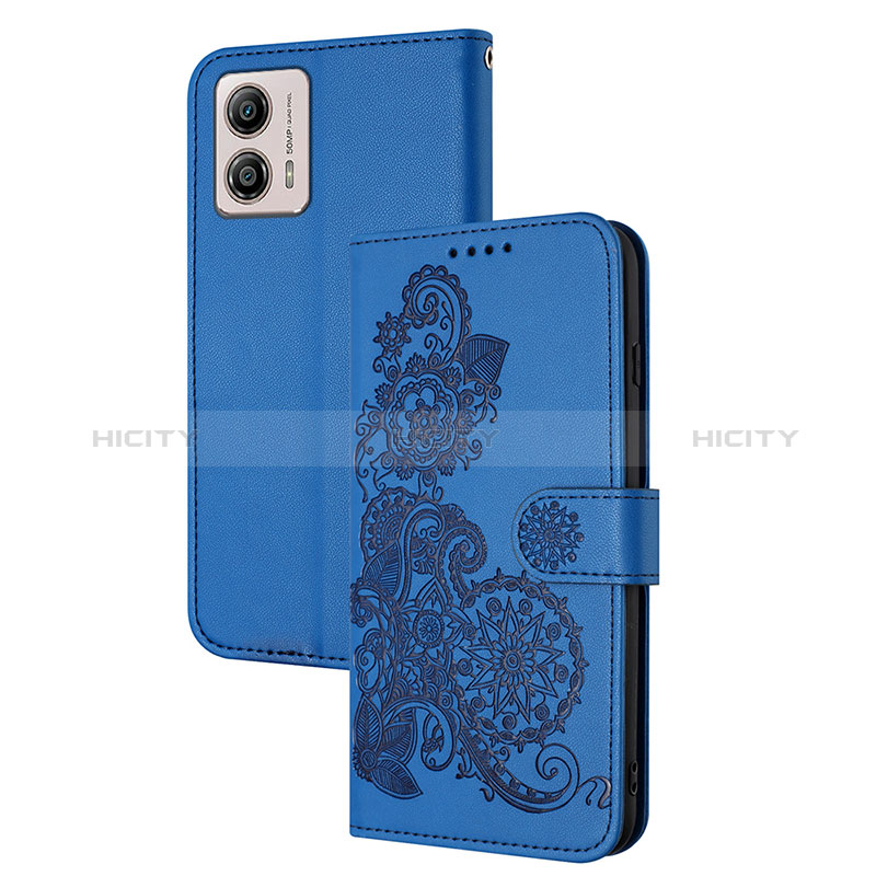 Handytasche Stand Schutzhülle Flip Leder Hülle Blumen Y01X für Motorola Moto G53j 5G Blau Plus