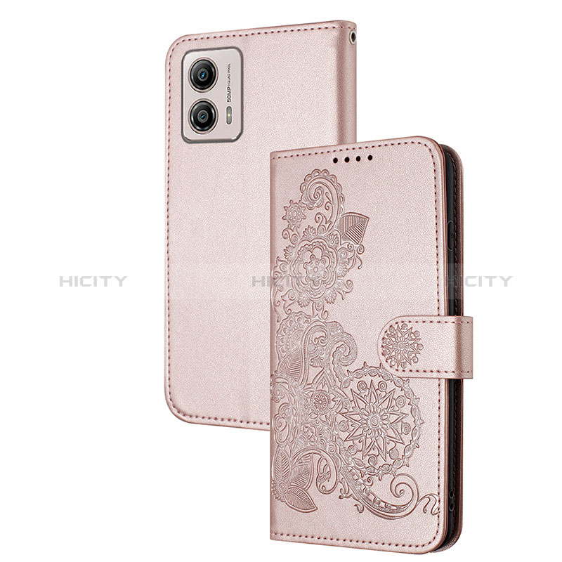 Handytasche Stand Schutzhülle Flip Leder Hülle Blumen Y01X für Motorola Moto G53j 5G Rosegold Plus