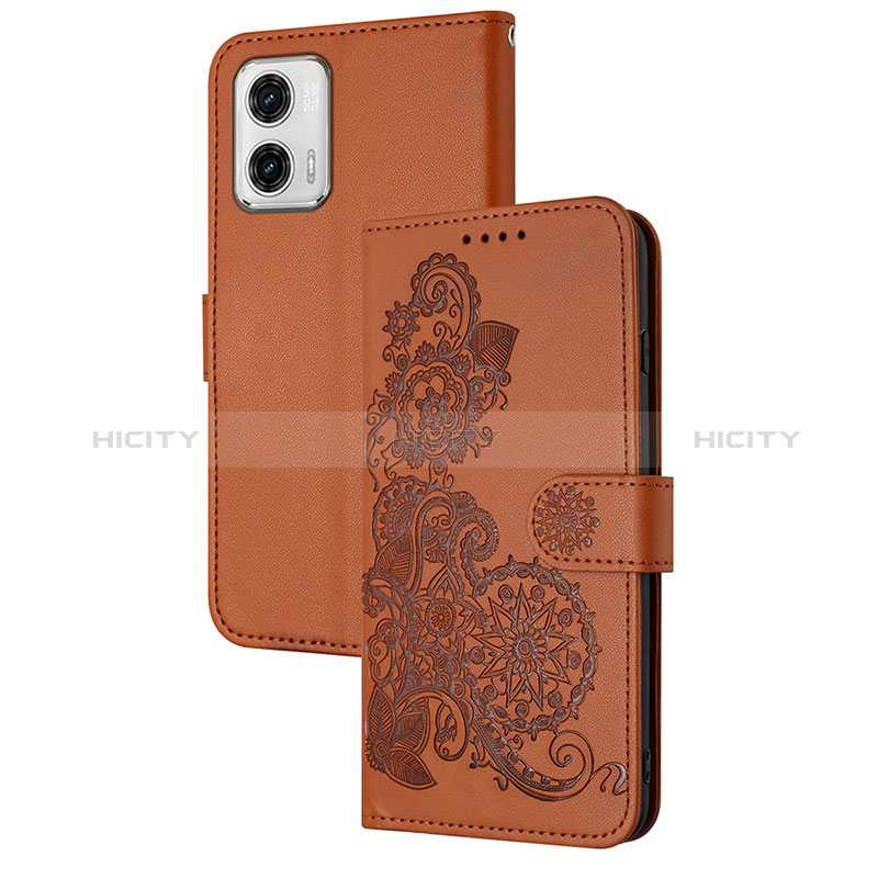 Handytasche Stand Schutzhülle Flip Leder Hülle Blumen Y01X für Motorola Moto G73 5G Braun