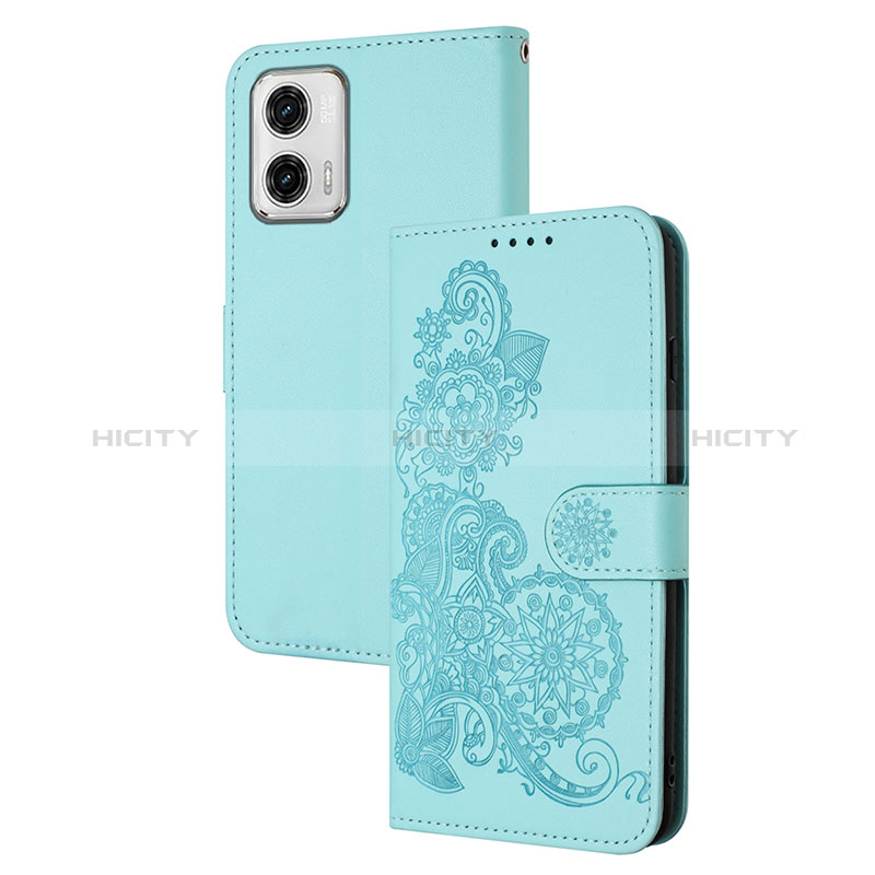 Handytasche Stand Schutzhülle Flip Leder Hülle Blumen Y01X für Motorola Moto G73 5G Hellblau