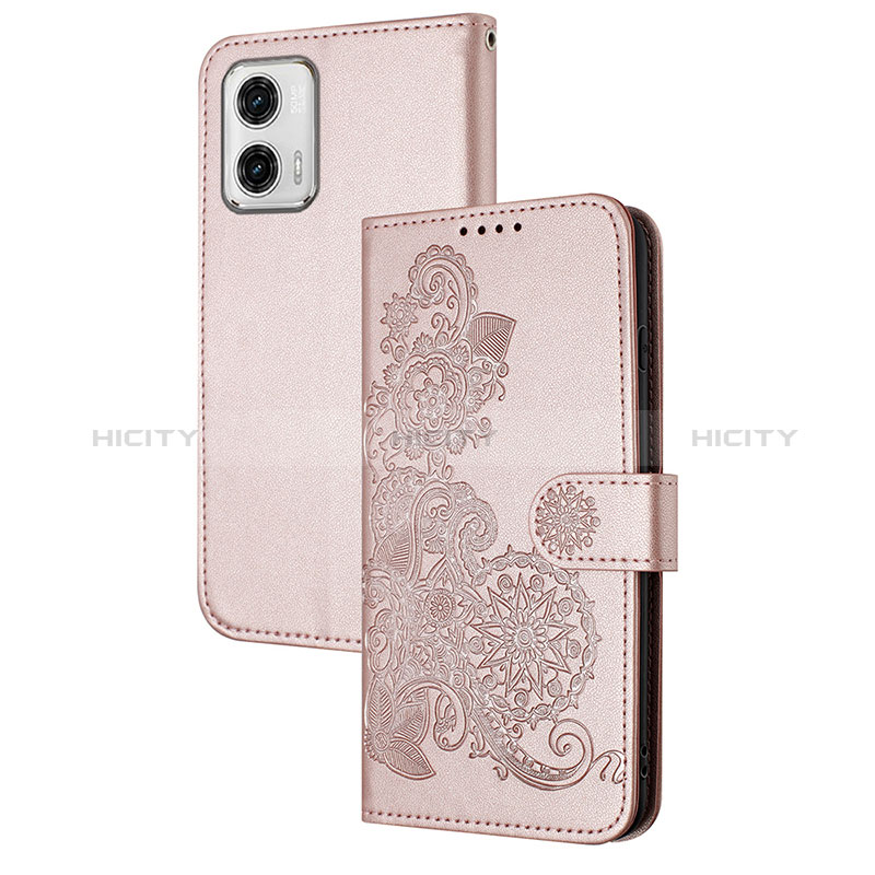 Handytasche Stand Schutzhülle Flip Leder Hülle Blumen Y01X für Motorola Moto G73 5G Rosegold Plus