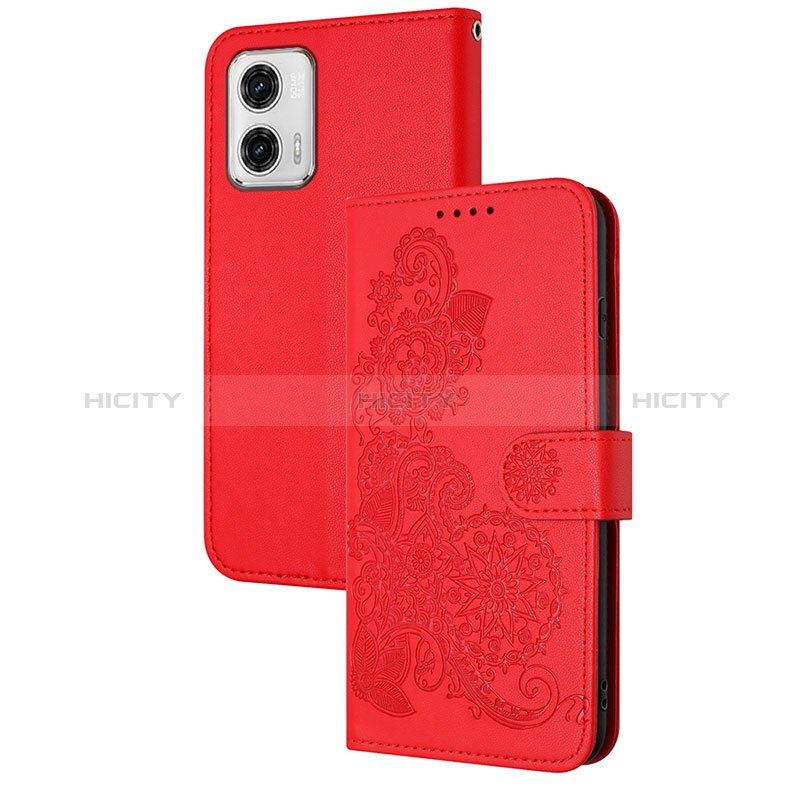 Handytasche Stand Schutzhülle Flip Leder Hülle Blumen Y01X für Motorola Moto G73 5G Rot