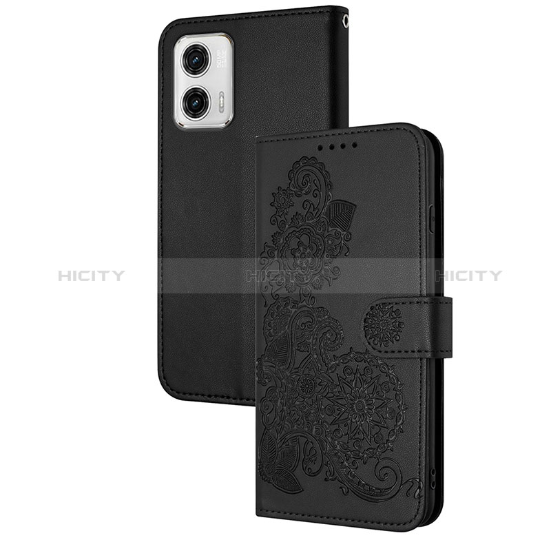 Handytasche Stand Schutzhülle Flip Leder Hülle Blumen Y01X für Motorola Moto G73 5G Schwarz