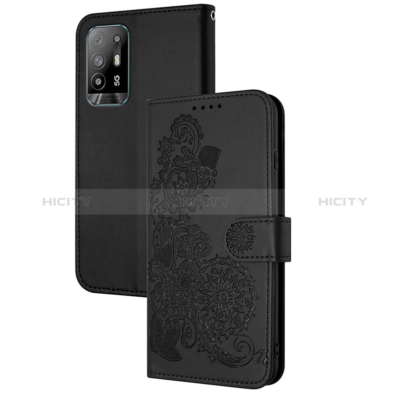 Handytasche Stand Schutzhülle Flip Leder Hülle Blumen Y01X für Oppo A94 5G Schwarz Plus