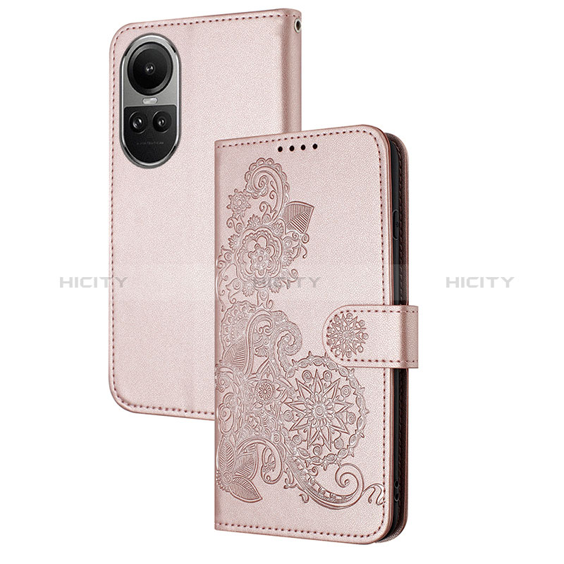 Handytasche Stand Schutzhülle Flip Leder Hülle Blumen Y01X für Oppo Reno10 5G Rosegold Plus