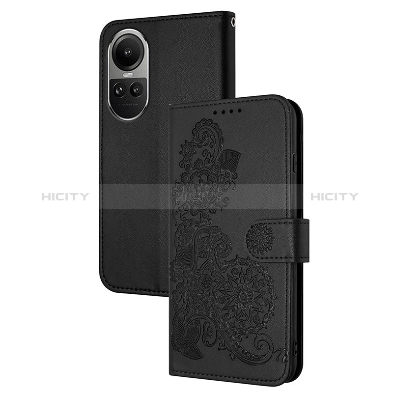 Handytasche Stand Schutzhülle Flip Leder Hülle Blumen Y01X für Oppo Reno10 Pro 5G Schwarz Plus