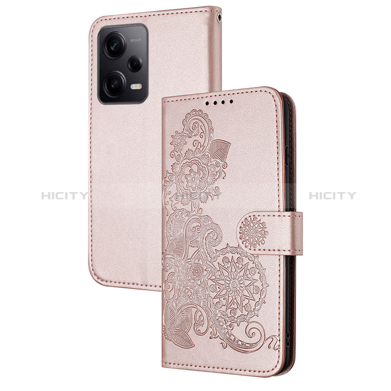 Handytasche Stand Schutzhülle Flip Leder Hülle Blumen Y01X für Xiaomi Redmi Note 12 Pro 5G Rosegold