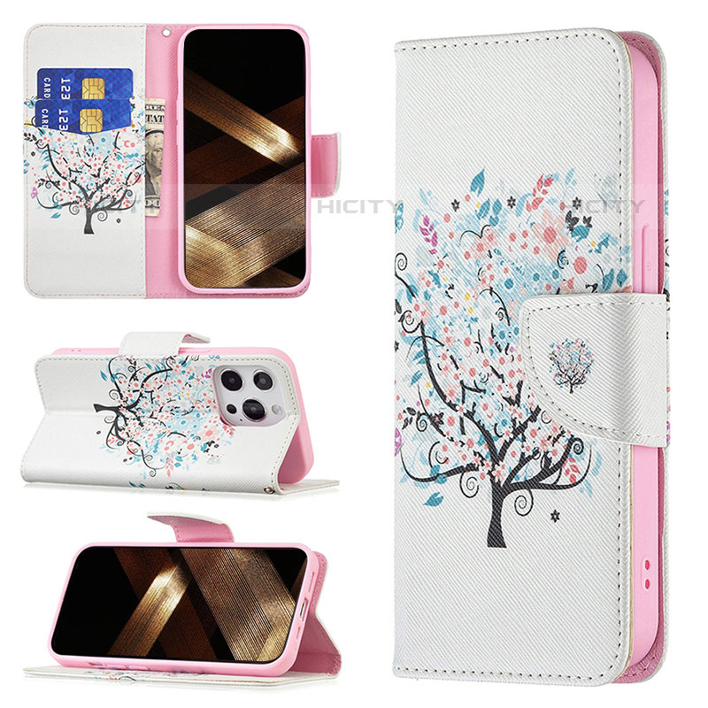 Handytasche Stand Schutzhülle Flip Leder Hülle Blumen Z02 für Apple iPhone 15 Pro Max Plusfarbig