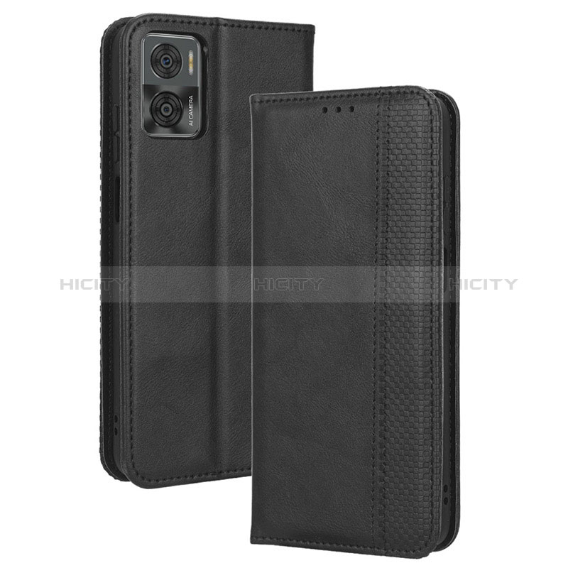 Handytasche Stand Schutzhülle Flip Leder Hülle BY4 für Motorola Moto E22 Schwarz