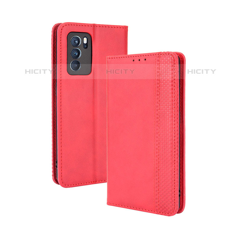 Handytasche Stand Schutzhülle Flip Leder Hülle BY4 für Oppo Reno6 Pro 5G India Rot Plus