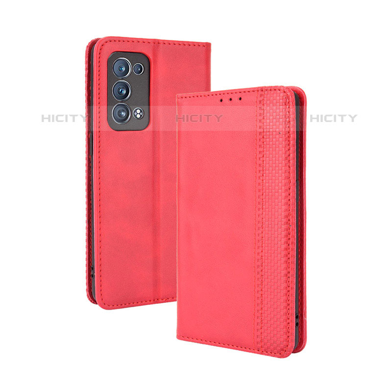 Handytasche Stand Schutzhülle Flip Leder Hülle BY4 für Oppo Reno6 Pro+ Plus 5G Rot