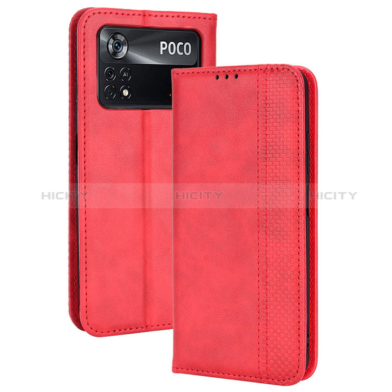 Handytasche Stand Schutzhülle Flip Leder Hülle BY4 für Xiaomi Poco M4 Pro 4G Rot