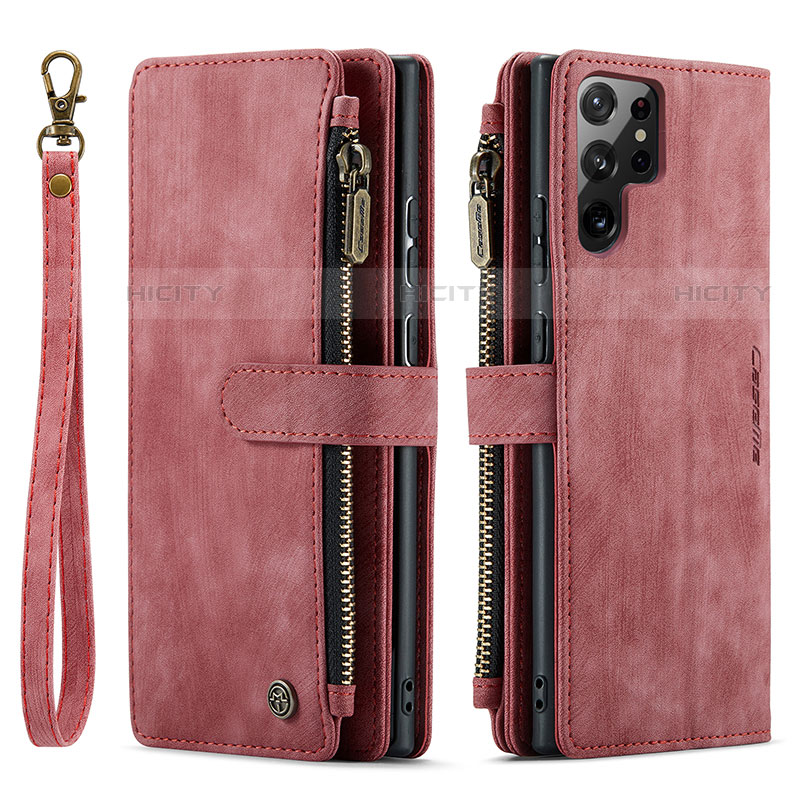 Handytasche Stand Schutzhülle Flip Leder Hülle C01S für Samsung Galaxy S22 Ultra 5G Rot