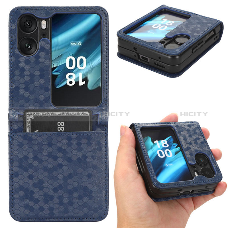 Handytasche Stand Schutzhülle Flip Leder Hülle C01X für Oppo Find N2 Flip 5G Blau Plus