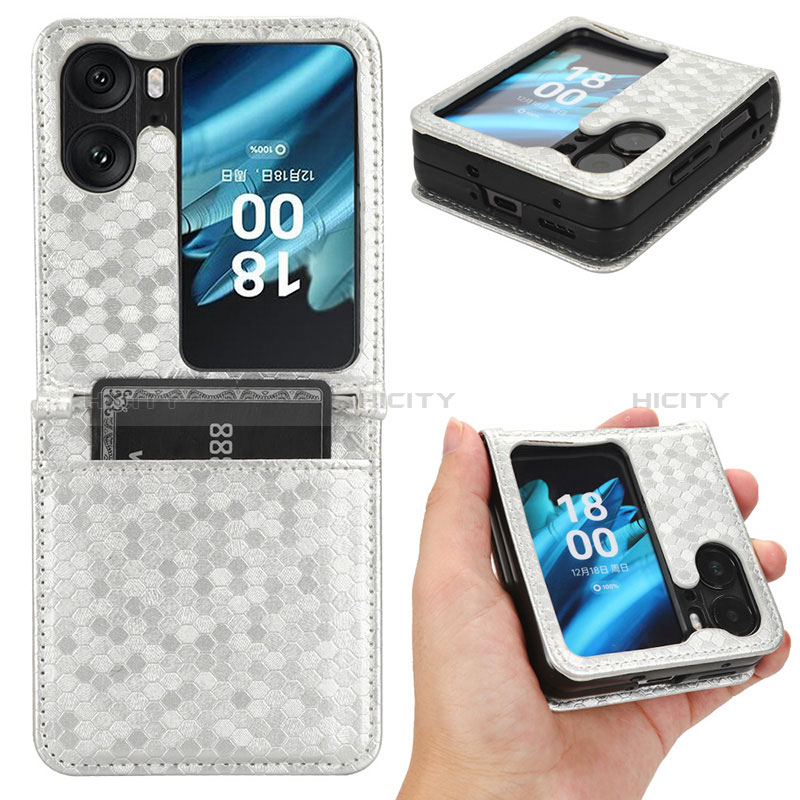 Handytasche Stand Schutzhülle Flip Leder Hülle C01X für Oppo Find N2 Flip 5G Silber Plus