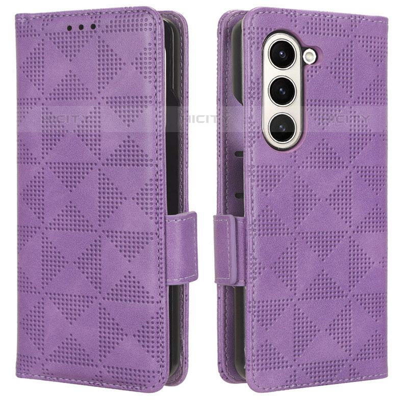 Handytasche Stand Schutzhülle Flip Leder Hülle C02X für Samsung Galaxy Z Fold5 5G Violett