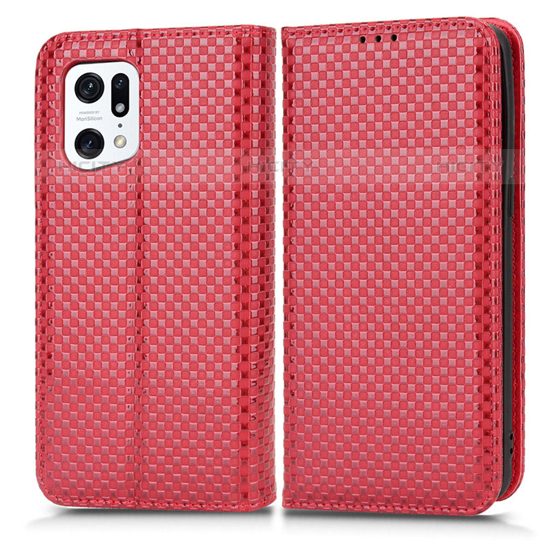 Handytasche Stand Schutzhülle Flip Leder Hülle C03X für Oppo Find X5 Pro 5G Rot Plus