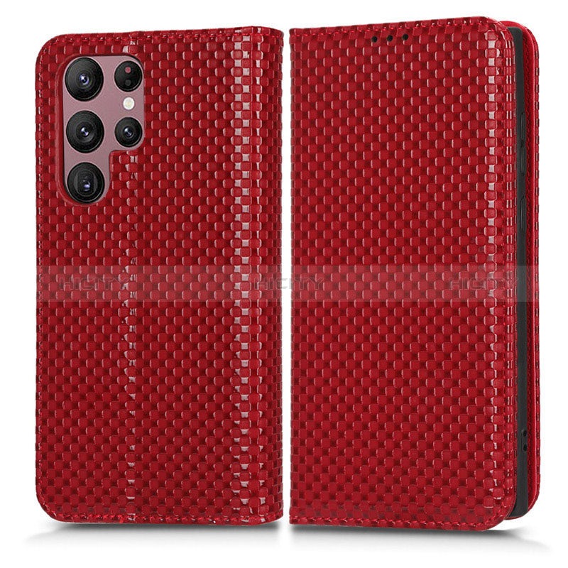 Handytasche Stand Schutzhülle Flip Leder Hülle C03X für Samsung Galaxy S22 Ultra 5G Rot