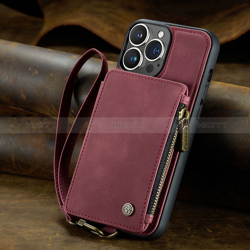 Handytasche Stand Schutzhülle Flip Leder Hülle C05S für Apple iPhone 15 Pro Max Rot Plus