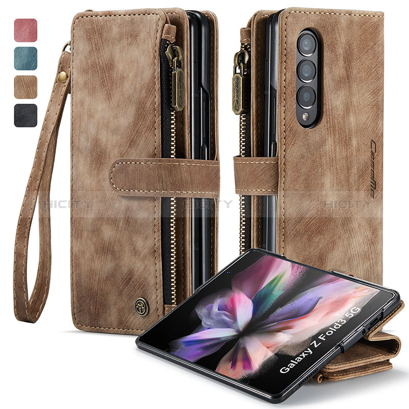 Handytasche Stand Schutzhülle Flip Leder Hülle C05S für Samsung Galaxy Z Fold3 5G Braun Plus