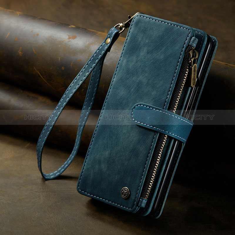 Handytasche Stand Schutzhülle Flip Leder Hülle C06S für Samsung Galaxy Z Fold3 5G Blau