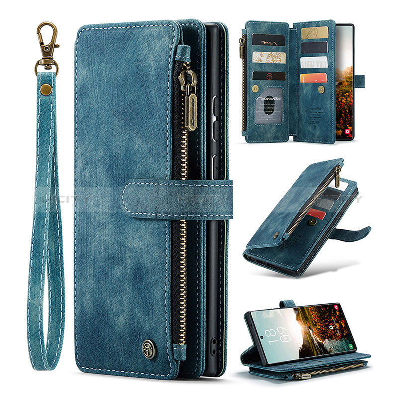 Handytasche Stand Schutzhülle Flip Leder Hülle C07S für Samsung Galaxy S24 Ultra 5G Blau