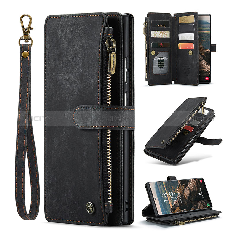 Handytasche Stand Schutzhülle Flip Leder Hülle C07S für Samsung Galaxy S24 Ultra 5G Schwarz