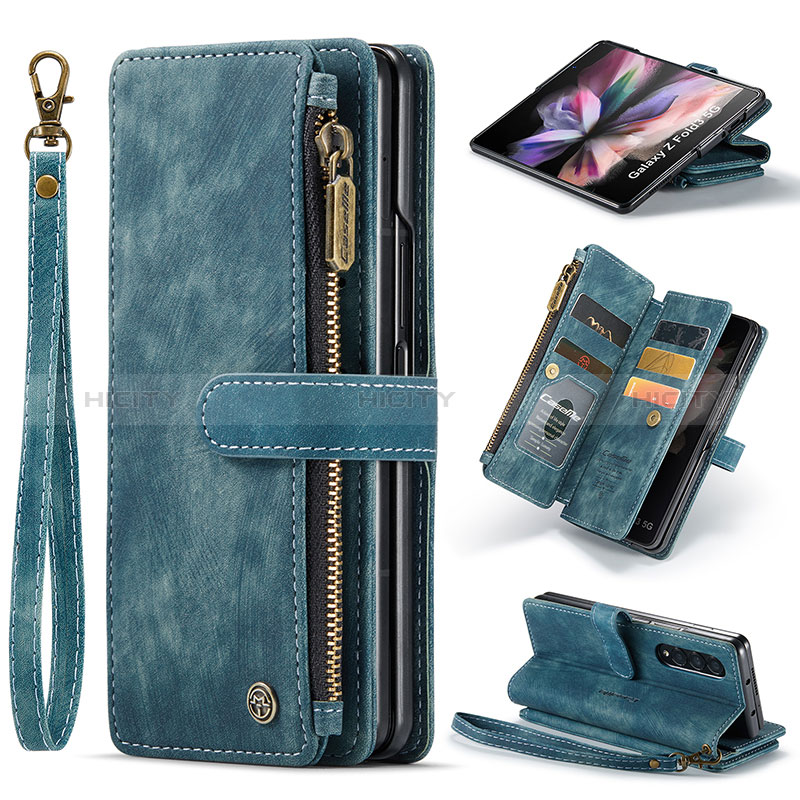 Handytasche Stand Schutzhülle Flip Leder Hülle CS1 für Samsung Galaxy Z Fold3 5G Blau