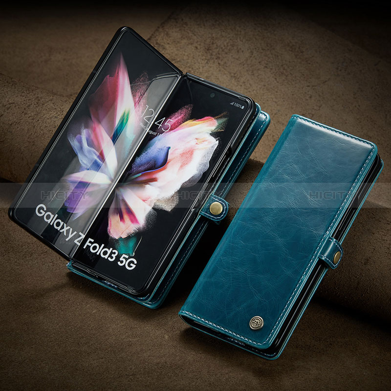 Handytasche Stand Schutzhülle Flip Leder Hülle CS3 für Samsung Galaxy Z Fold3 5G Blau