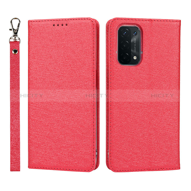 Handytasche Stand Schutzhülle Flip Leder Hülle D01T für Oppo A74 5G Rot