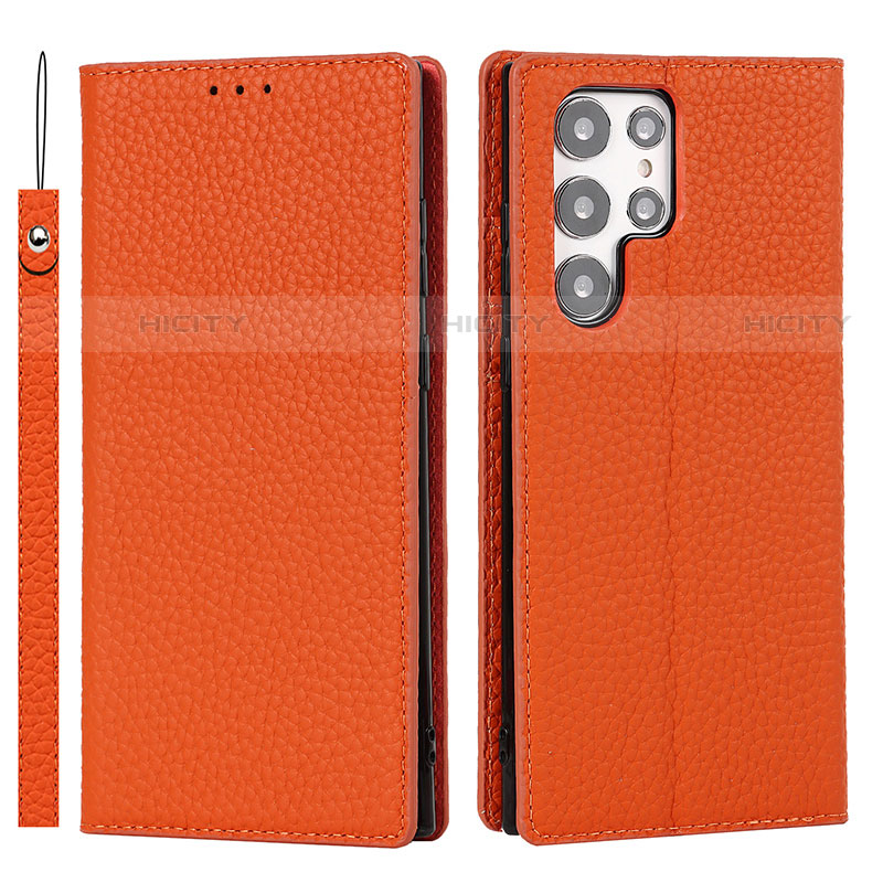 Handytasche Stand Schutzhülle Flip Leder Hülle D01T für Samsung Galaxy S23 Ultra 5G Orange