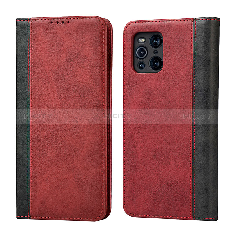 Handytasche Stand Schutzhülle Flip Leder Hülle D02T für Oppo Find X3 5G Rot Plus