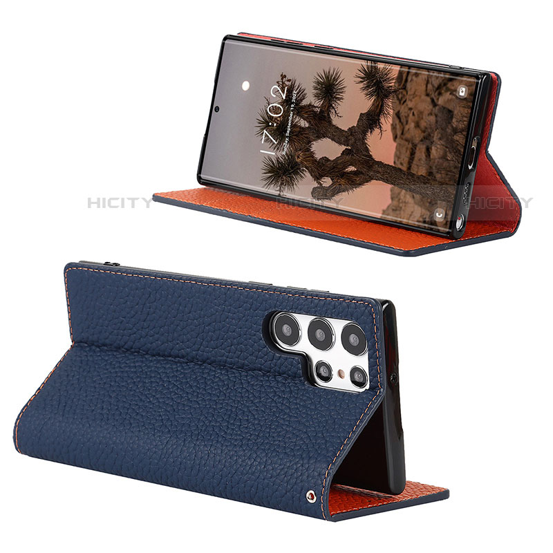 Handytasche Stand Schutzhülle Flip Leder Hülle D02T für Samsung Galaxy S21 Ultra 5G Blau