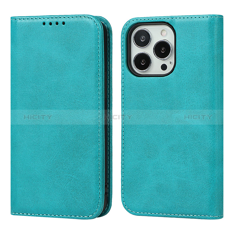 Handytasche Stand Schutzhülle Flip Leder Hülle D04T für Apple iPhone 13 Pro Max Cyan Plus