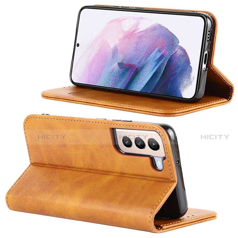 Handytasche Stand Schutzhülle Flip Leder Hülle D04T für Samsung Galaxy S21 5G Hellbraun