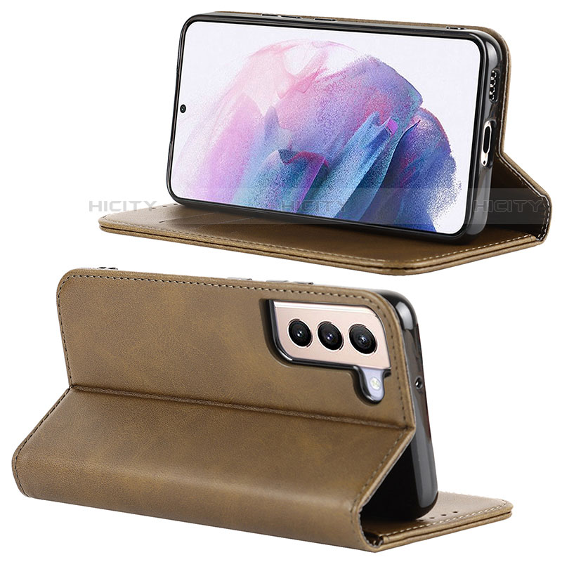 Handytasche Stand Schutzhülle Flip Leder Hülle D04T für Samsung Galaxy S22 5G Kahki