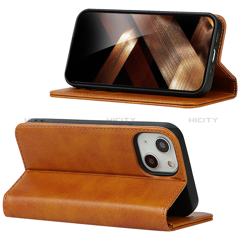 Handytasche Stand Schutzhülle Flip Leder Hülle D05T für Apple iPhone 14 Hellbraun Plus