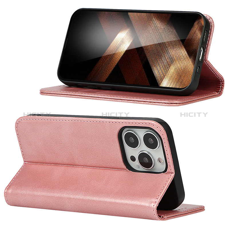 Handytasche Stand Schutzhülle Flip Leder Hülle D05T für Apple iPhone 15 Pro Max Rosa