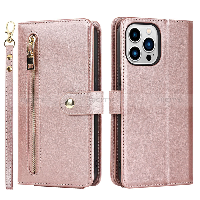 Handytasche Stand Schutzhülle Flip Leder Hülle D06T für Apple iPhone 14 Pro Rosegold