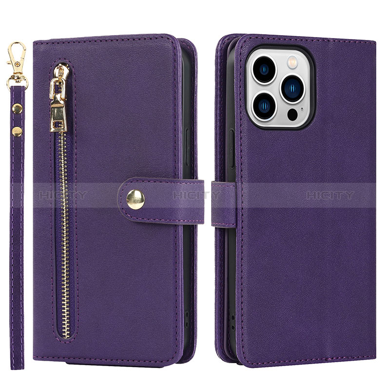 Handytasche Stand Schutzhülle Flip Leder Hülle D06T für Apple iPhone 15 Pro Max Violett Plus