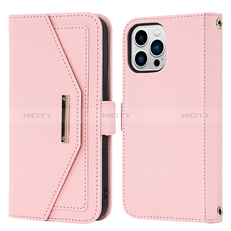 Handytasche Stand Schutzhülle Flip Leder Hülle D07T für Apple iPhone 14 Pro Max Rosegold Plus