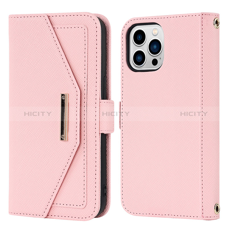 Handytasche Stand Schutzhülle Flip Leder Hülle D07T für Apple iPhone 16 Pro Rosegold Plus